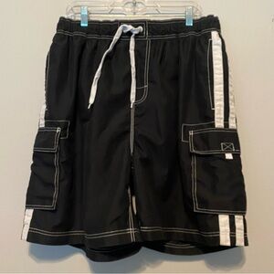 Okanu Surf Swim Trunks/Board shorts black & white men’s 2X drawstring mesh lined